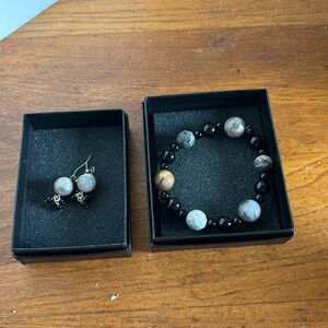 Mine Finds by Jay King agate round bead stretch bracelet & drop pierced earrings